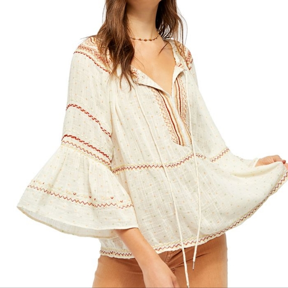 Free People Boho Talia Embroidered Top XS - Picture 3 of 7